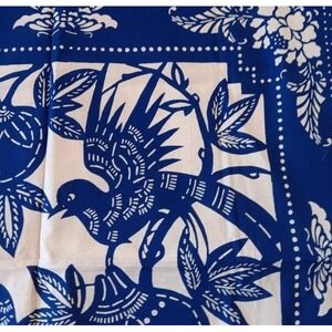 Vintage Blue Tablecloth Topper Scarf Birds Printed Cotton Floral 32"